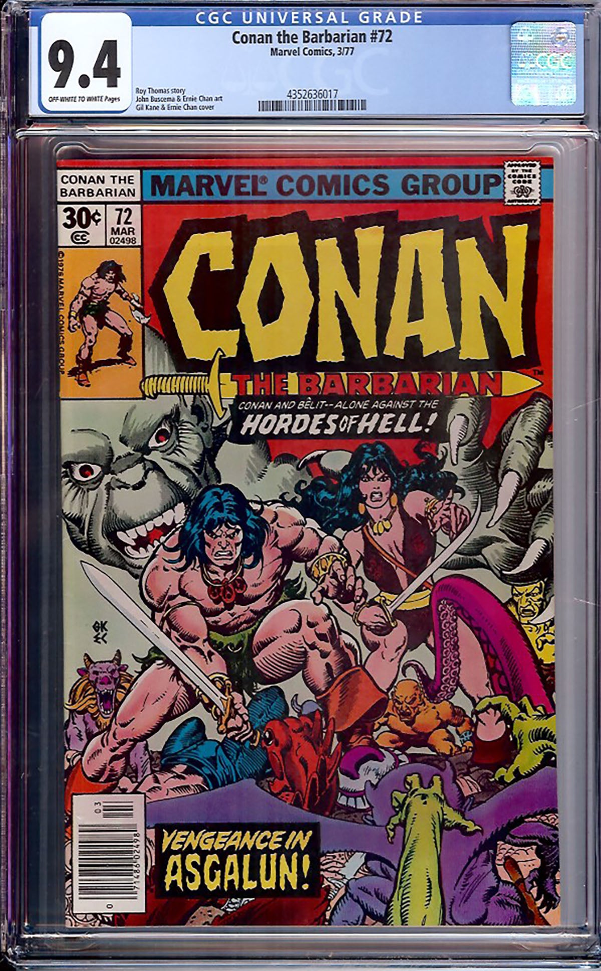 Conan the Barbarian #72 (1977, Marvel Comics) CGC 9.4