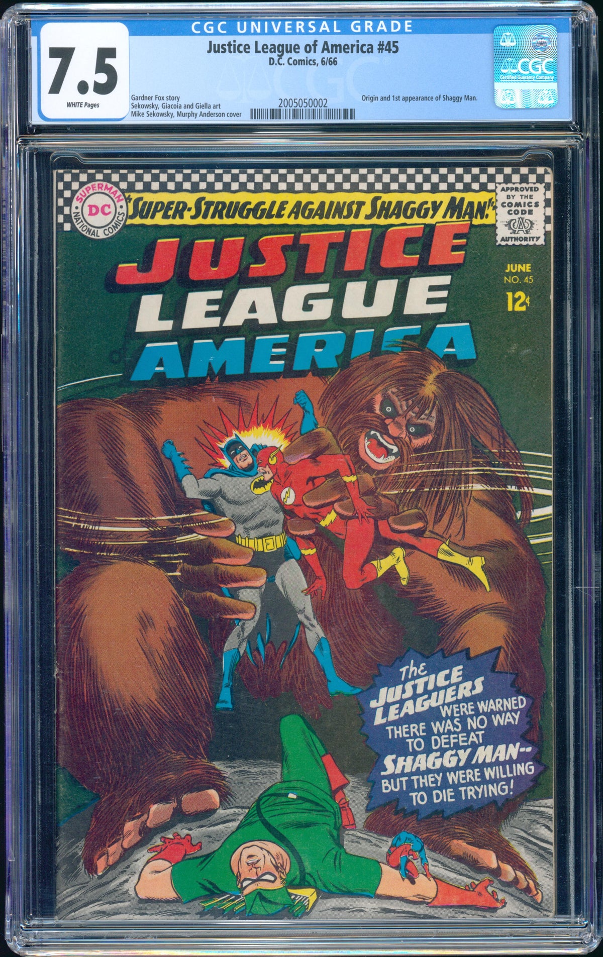 Justice League of America #45 (DC, 1966) CGC 7.5 | Origin and first appearance of Shaggy Man.