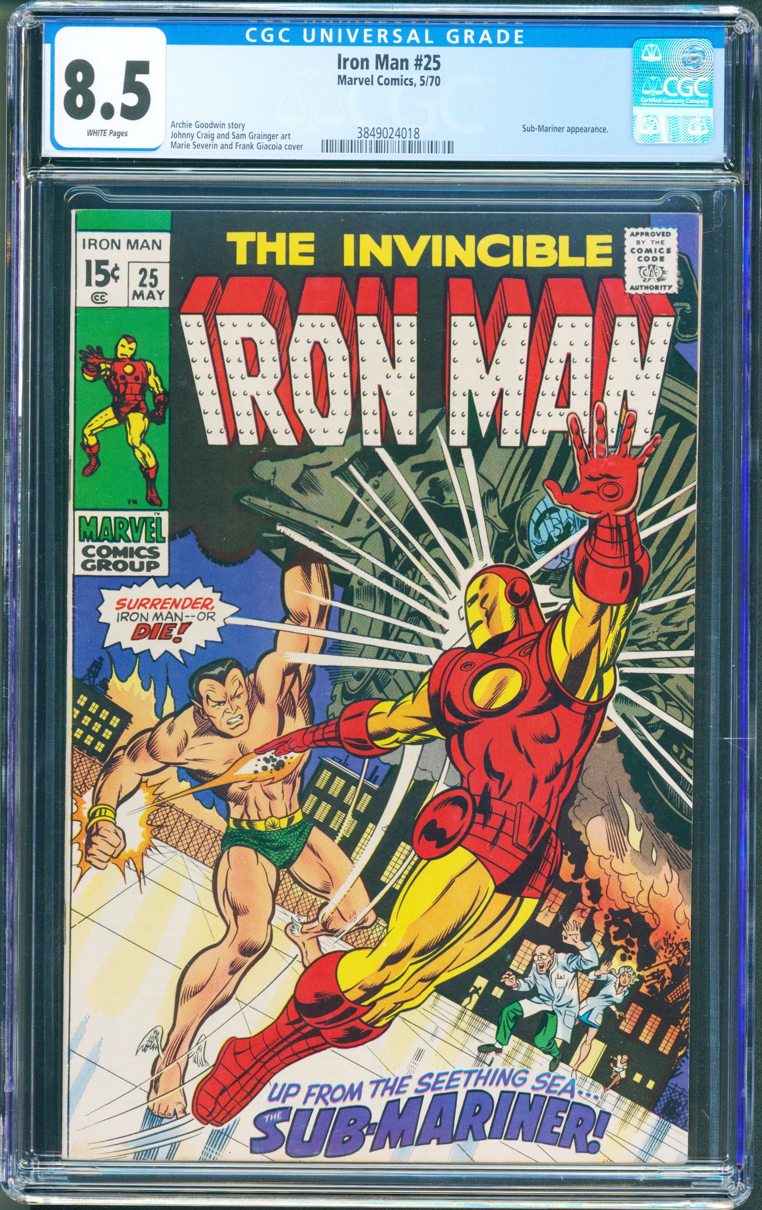 Iron Man #25 (1970) CGC 8.5 White Pages | Sub-Mariner