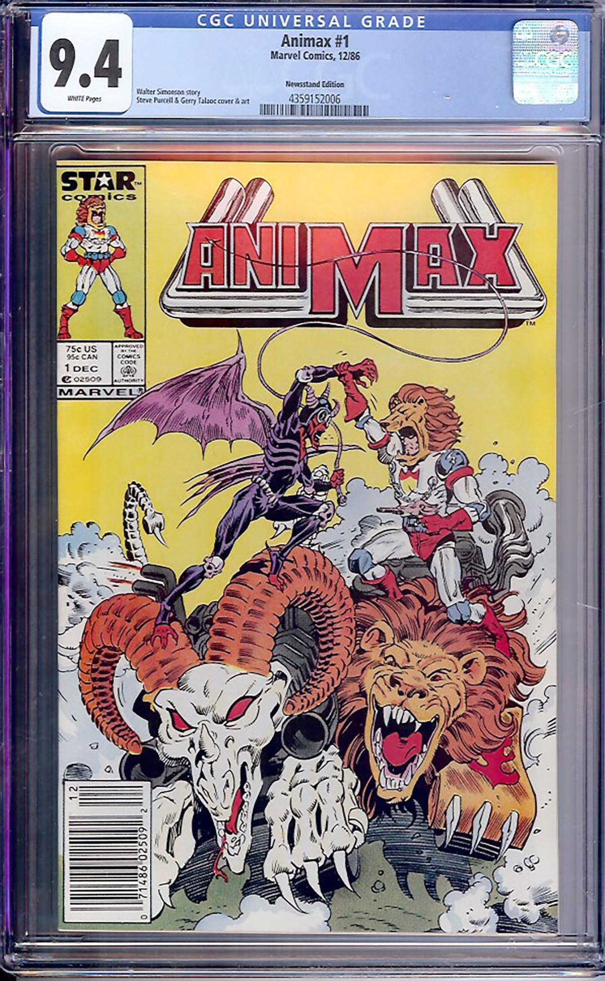 Animax #1 (Marvel, 1986) Newsstand Edition CGC 9.4
