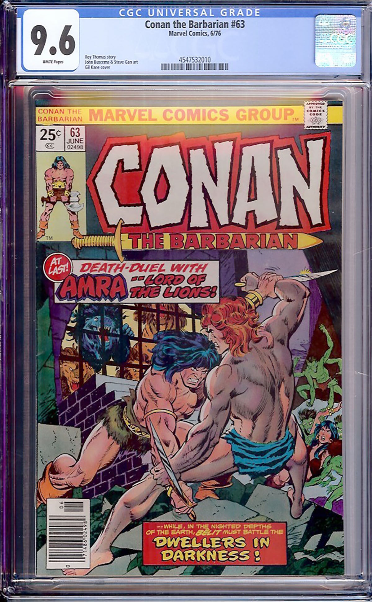 Conan the Barbarian #63 (Marvel, 1976) CGC 9.6 White Pages