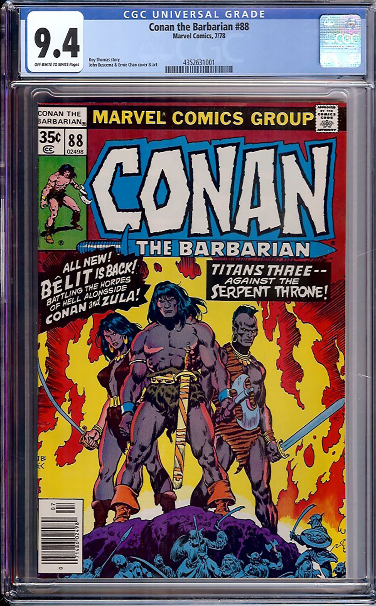 Conan the Barbarian #88 (1978, Marvel Comics) CGC 9.4
