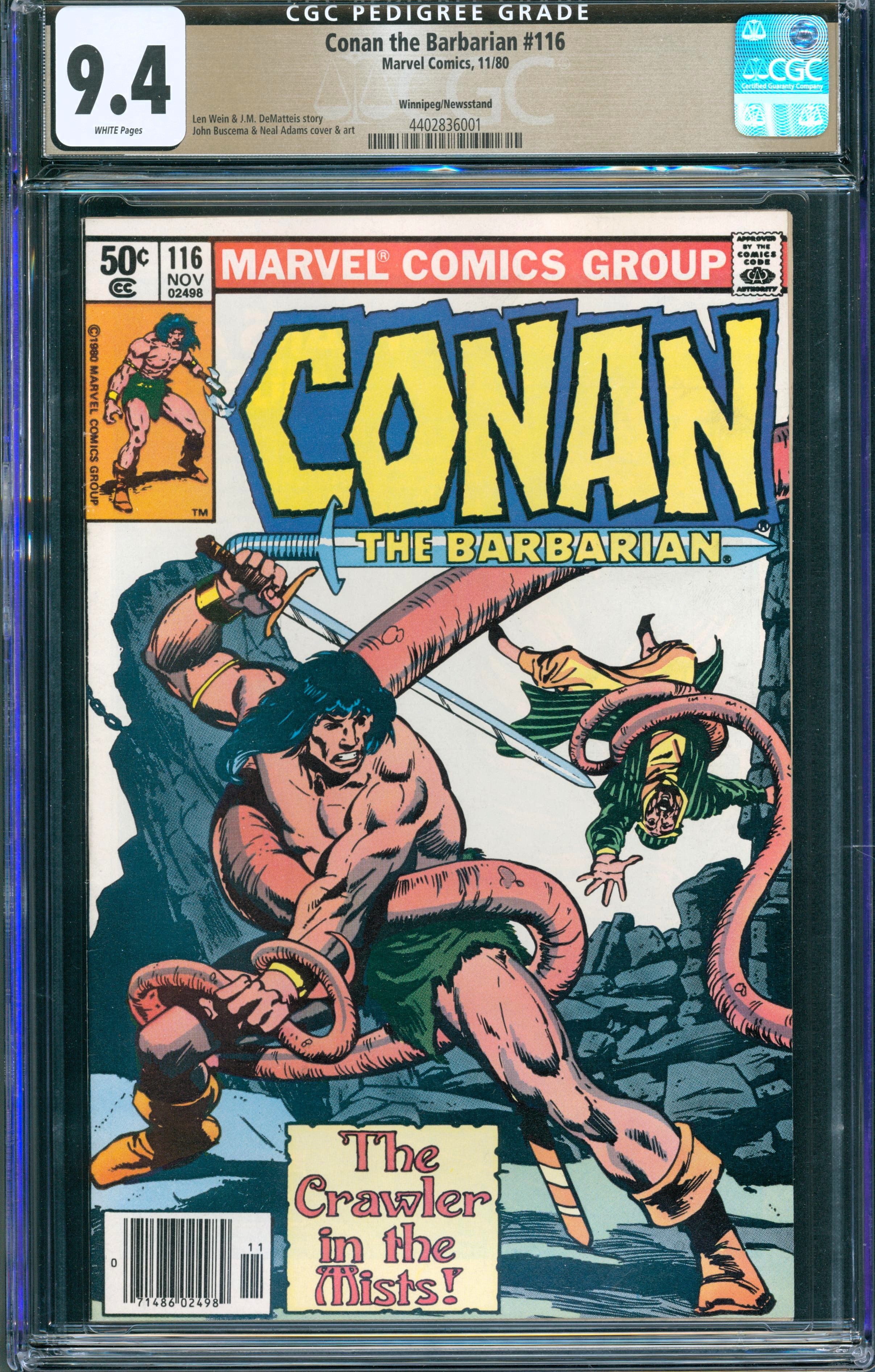 Conan the Barbarian #116 (Marvel, 1980) CGC 9.4 Winnipeg Pedigree Newsstand