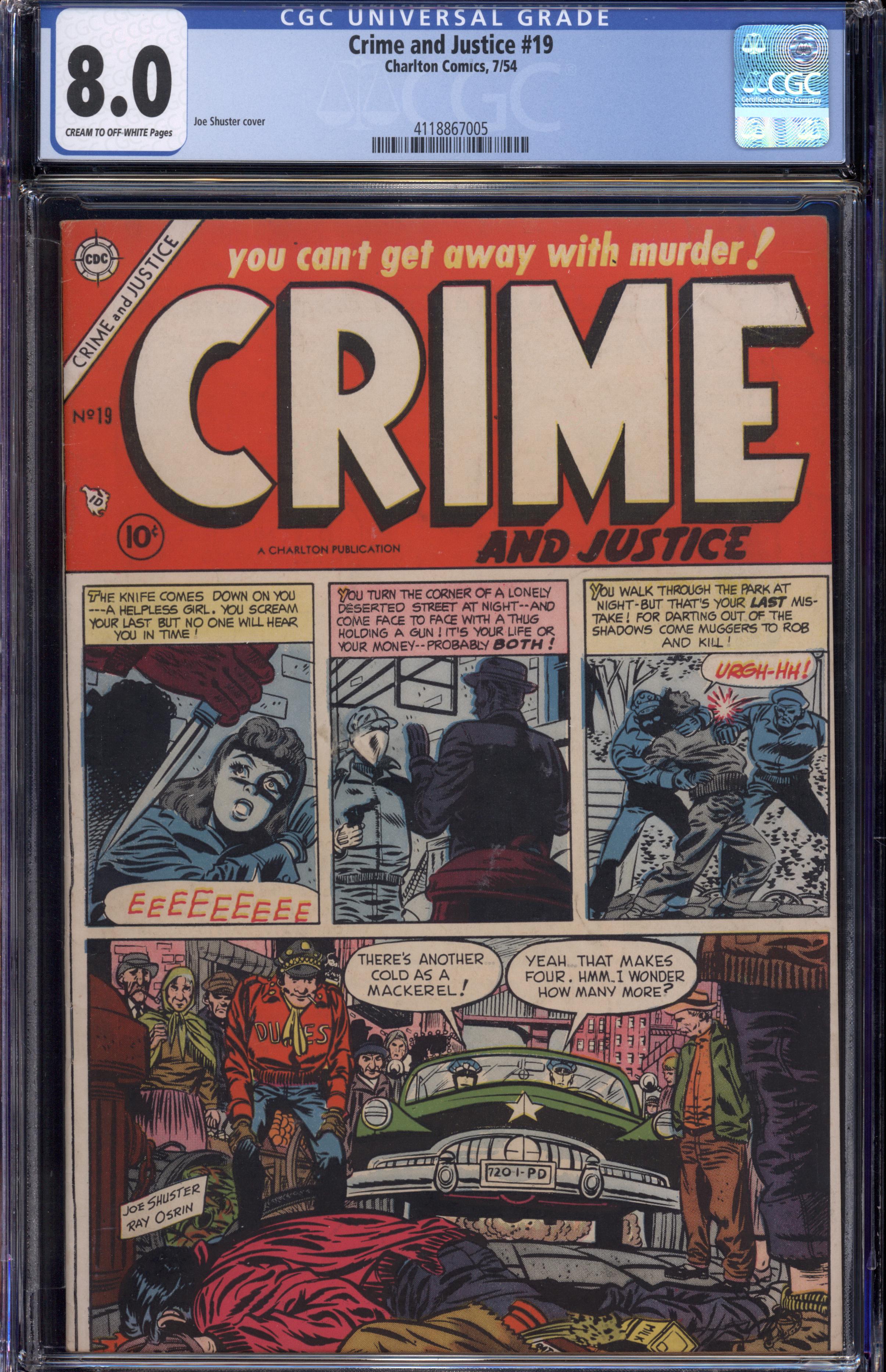 Crime and Justice #19 (Charlton, 1954) CGC 8.0 - Single Highest Graded!