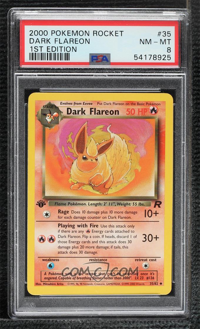 Dark Flareon #35/82 – 1st Edition – Team Rocket – PSA 8 NM-MT