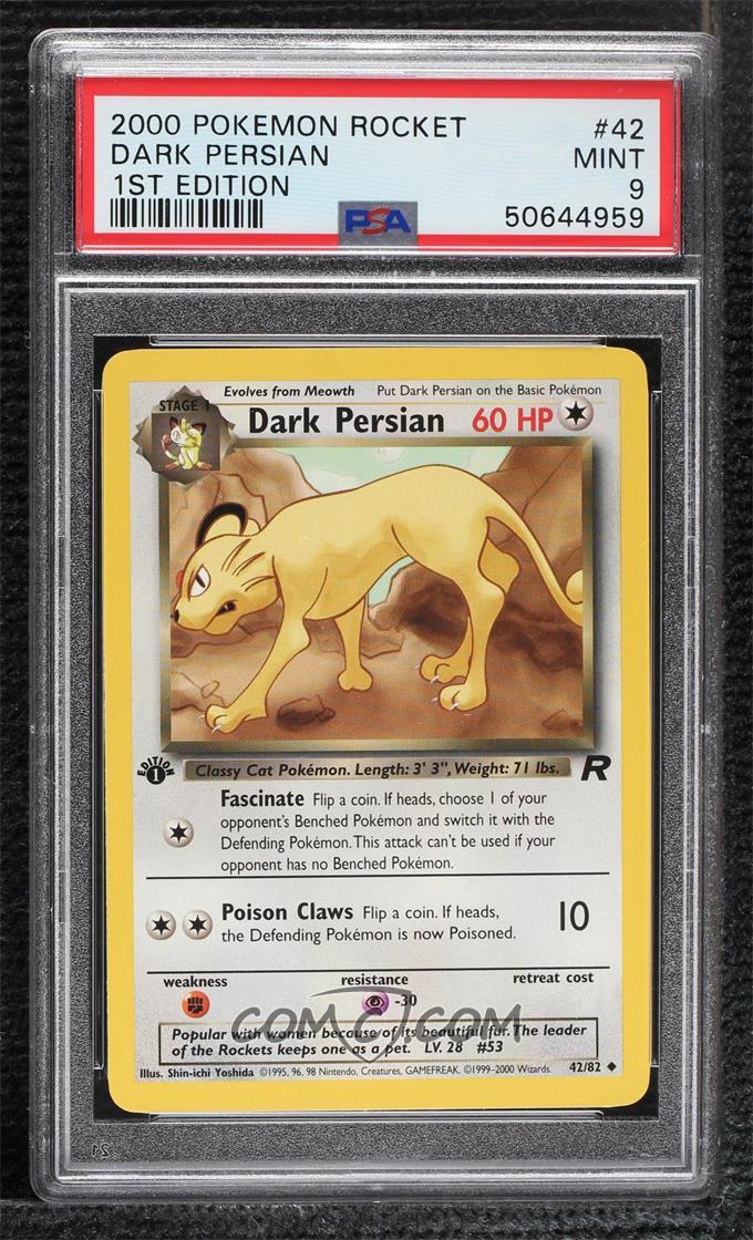Dark Persian #42/82 – 1st Edition – Team Rocket – PSA 9 Mint