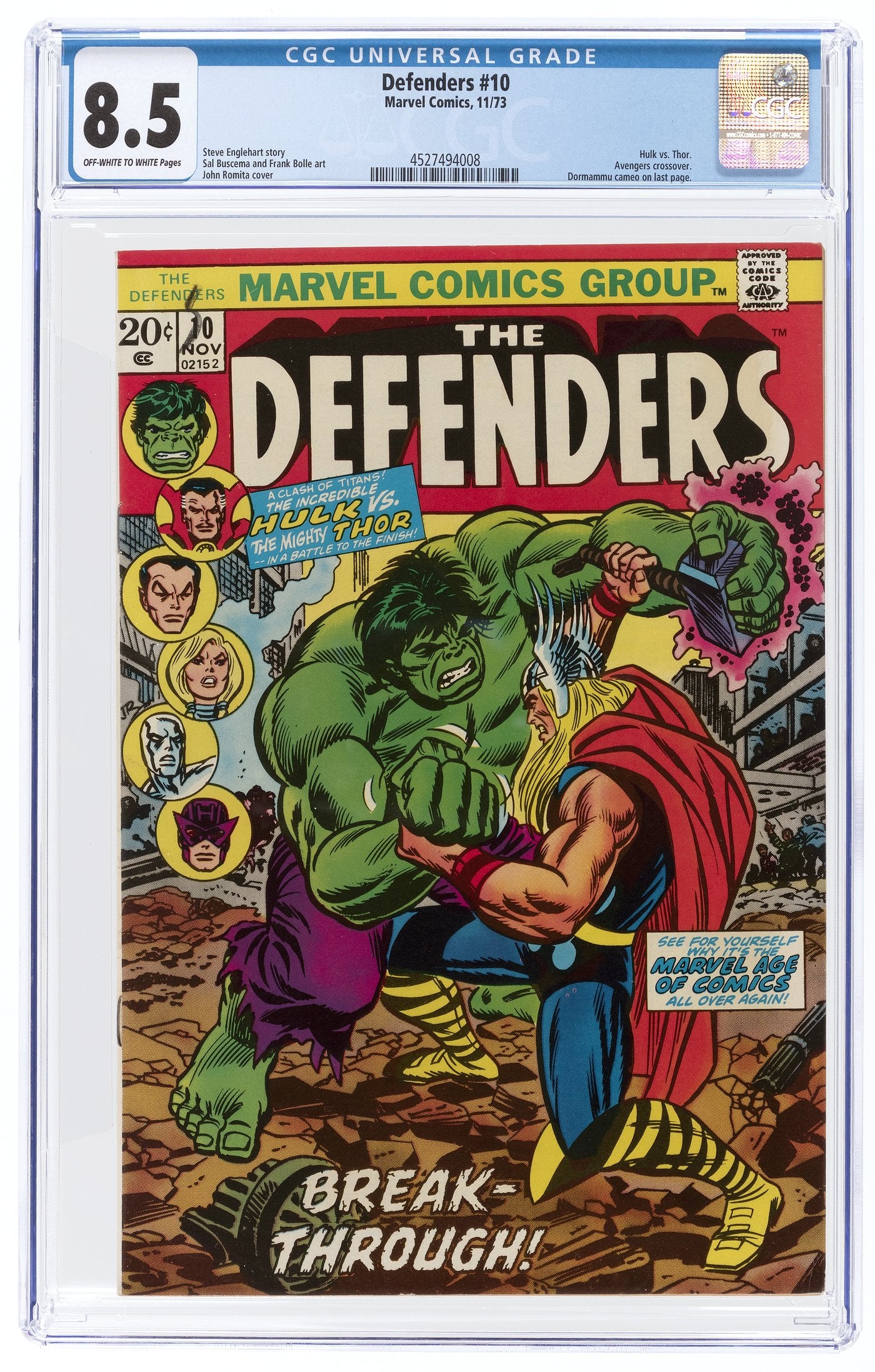 Defenders #10 (Nov 1973, Marvel) CGC 8.5