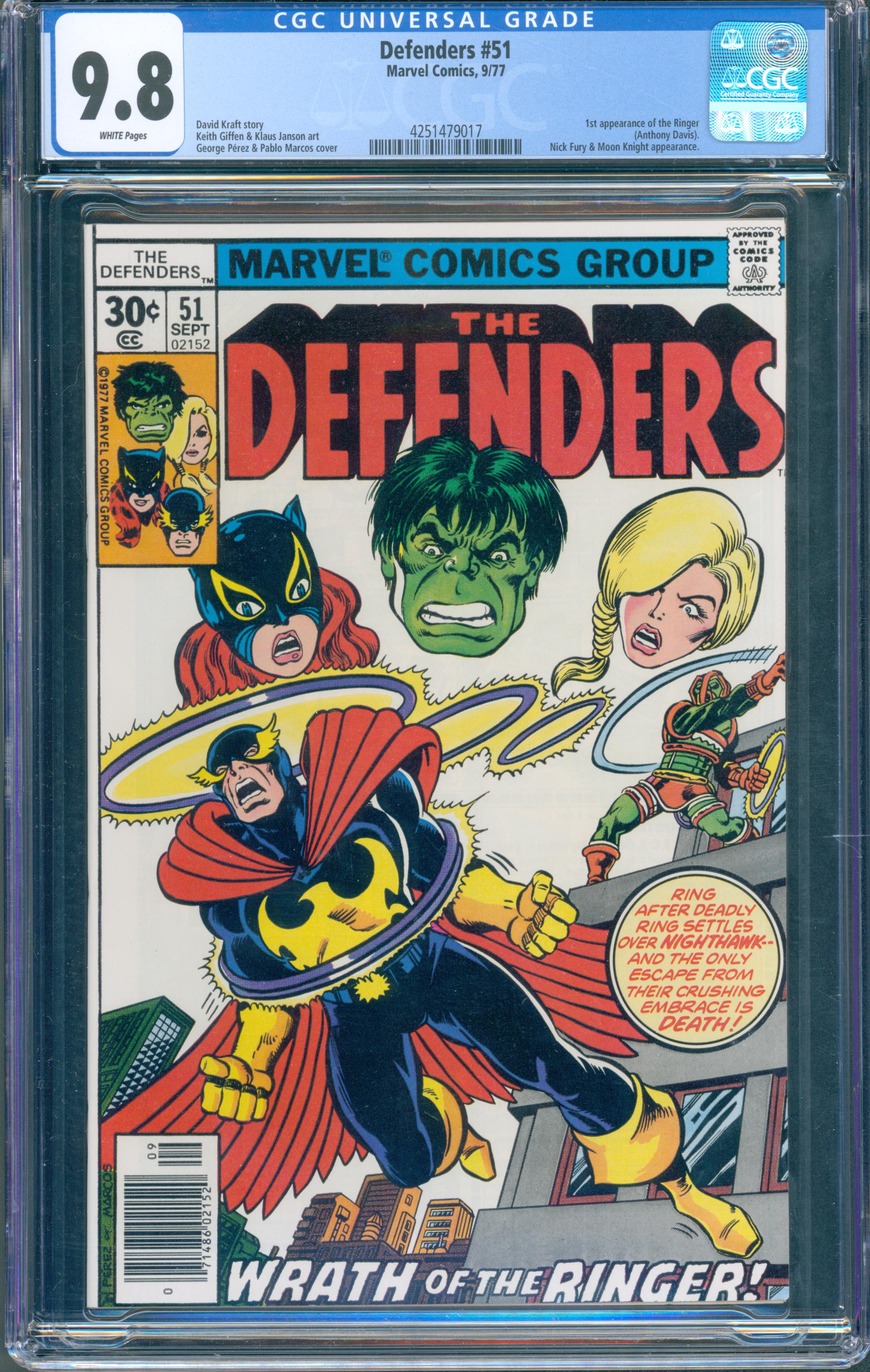 Defenders #51 (1977) CGC 9.8 White Pages (KEY)