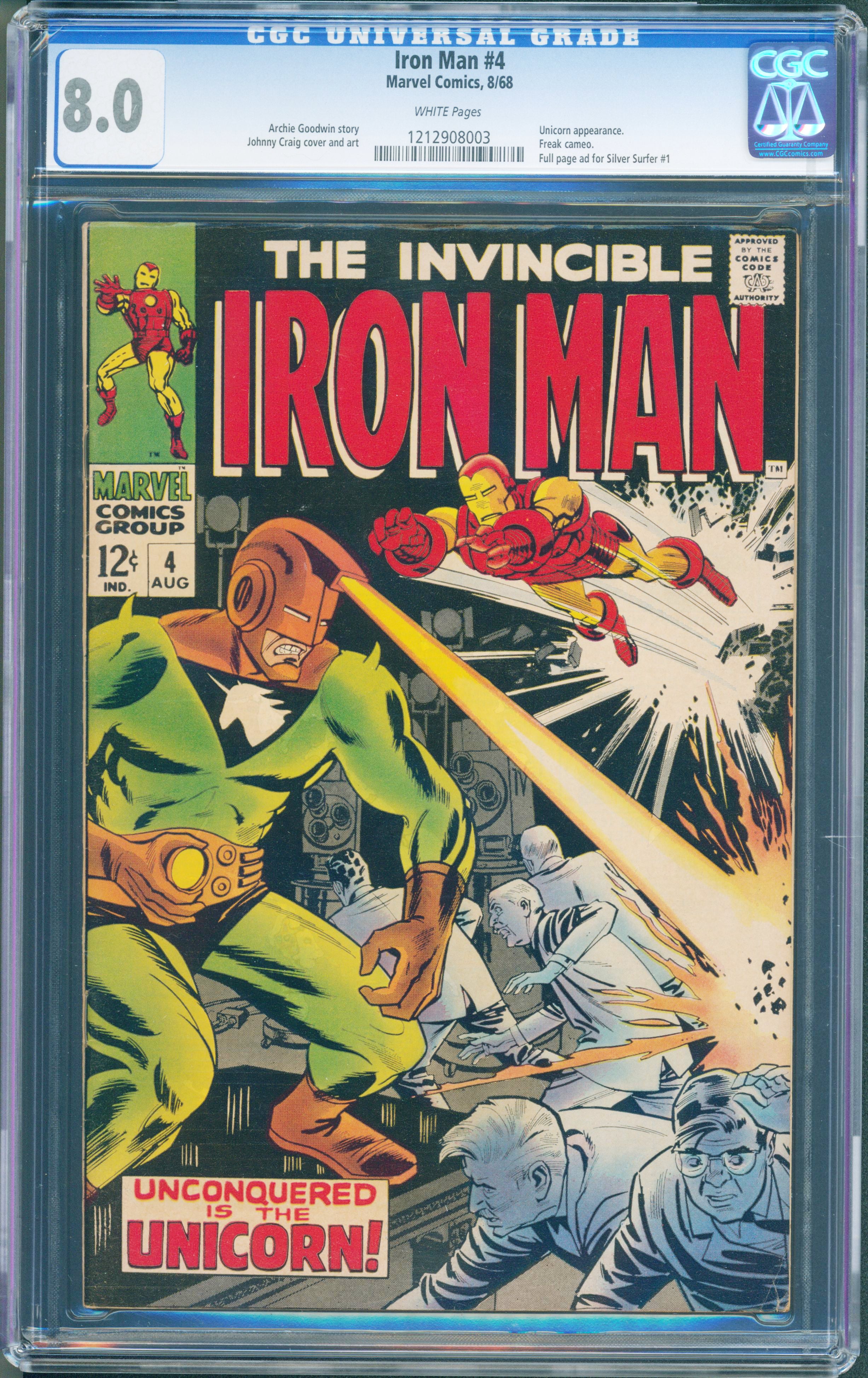 Iron Man #4 (1968) CGC 8.0 White Pages | Unicorn Appearance