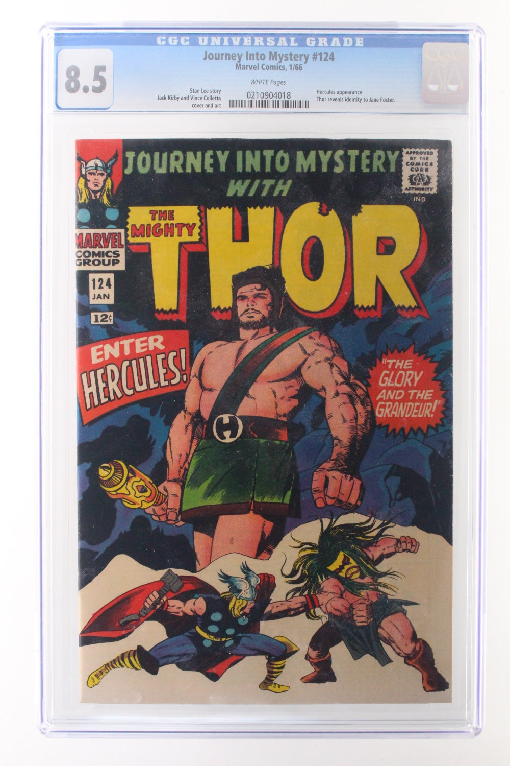 Journey Into Mystery #124 (1966, Marvel) CGC 8.5 White Pages Hercules