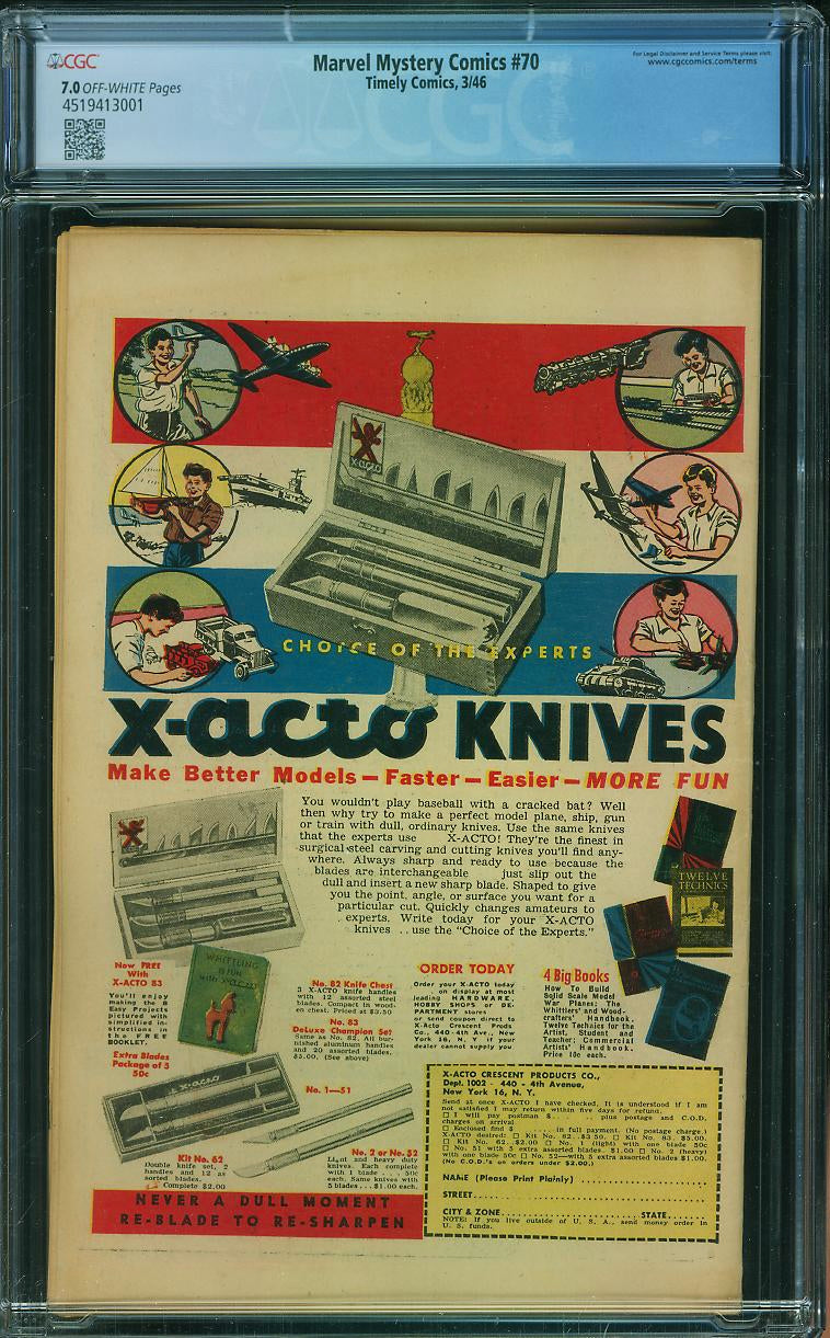 Marvel Mystery Comics #70 (Timely, 1946) CGC 7.0