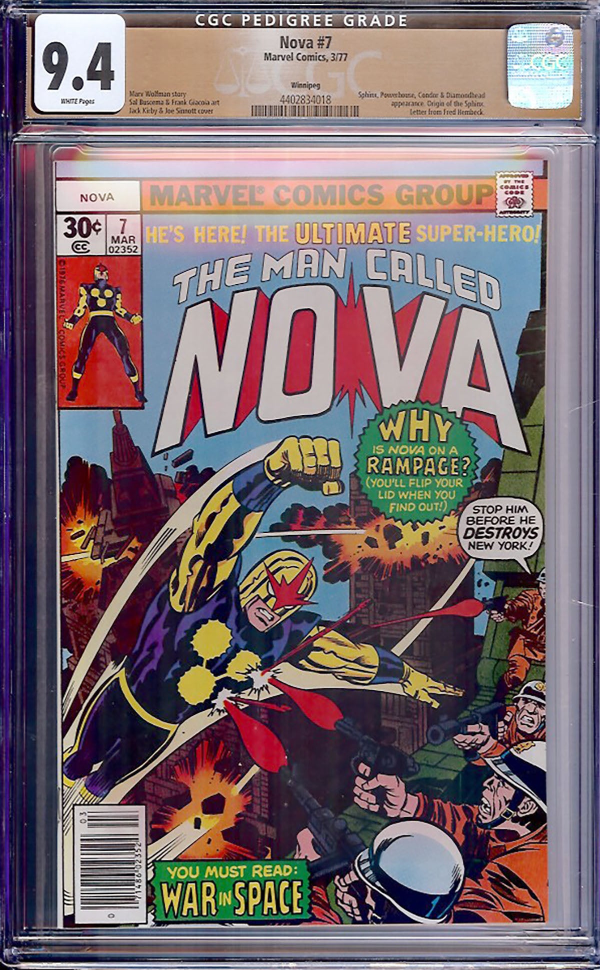 Nova #7 (Marvel, 1977) CGC 9.4 Winnipeg Pedigree