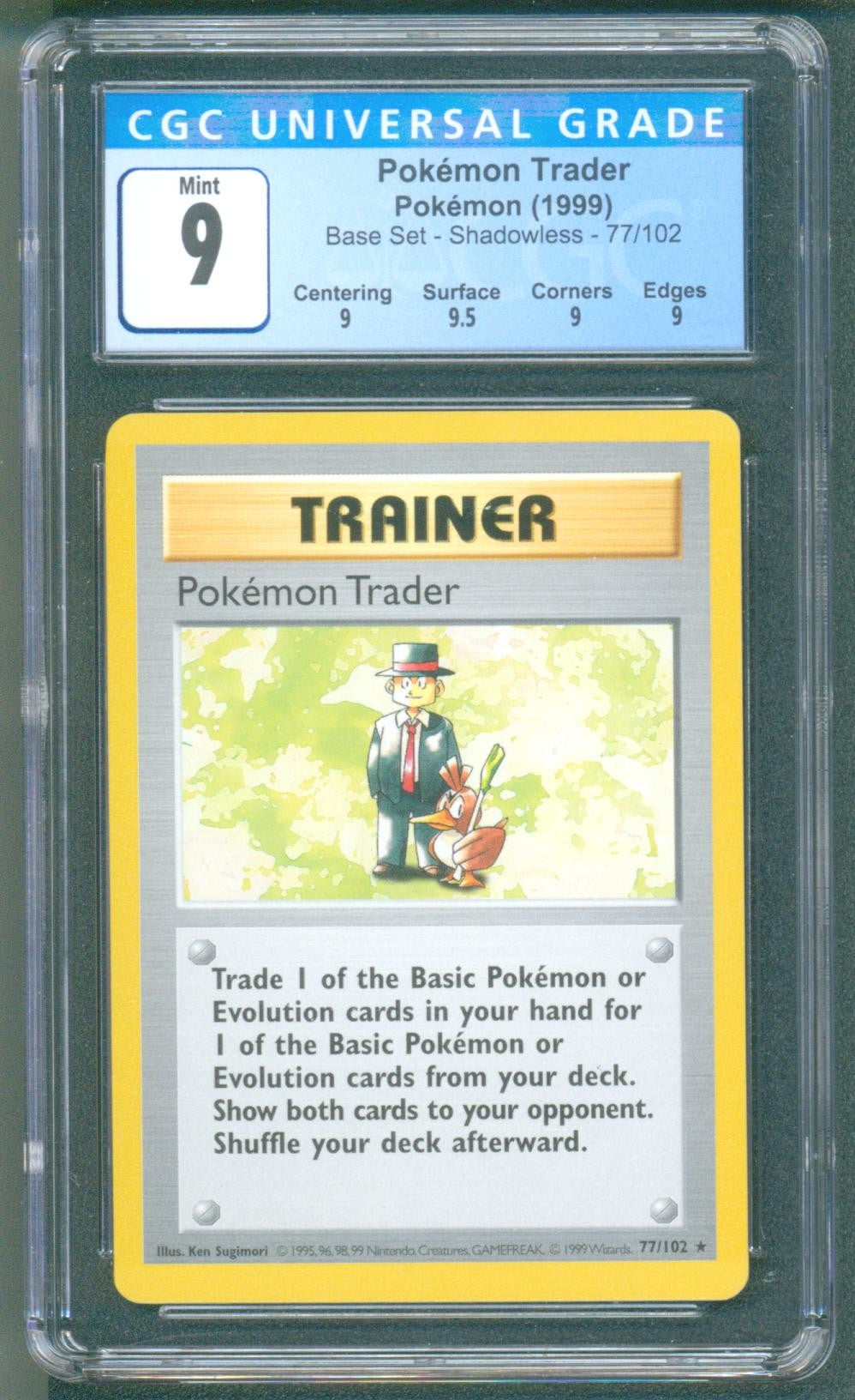 Pokémon Trader 77/102 Shadowless (Pokémon Base Set, 1999) CGC 9