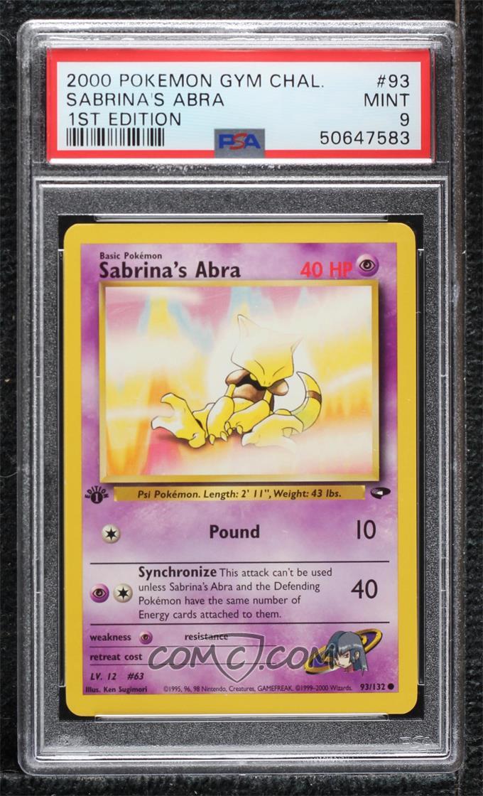 Sabrina’s Abra #93/132 – 1st Edition – Gym Challenge – PSA 9 Mint