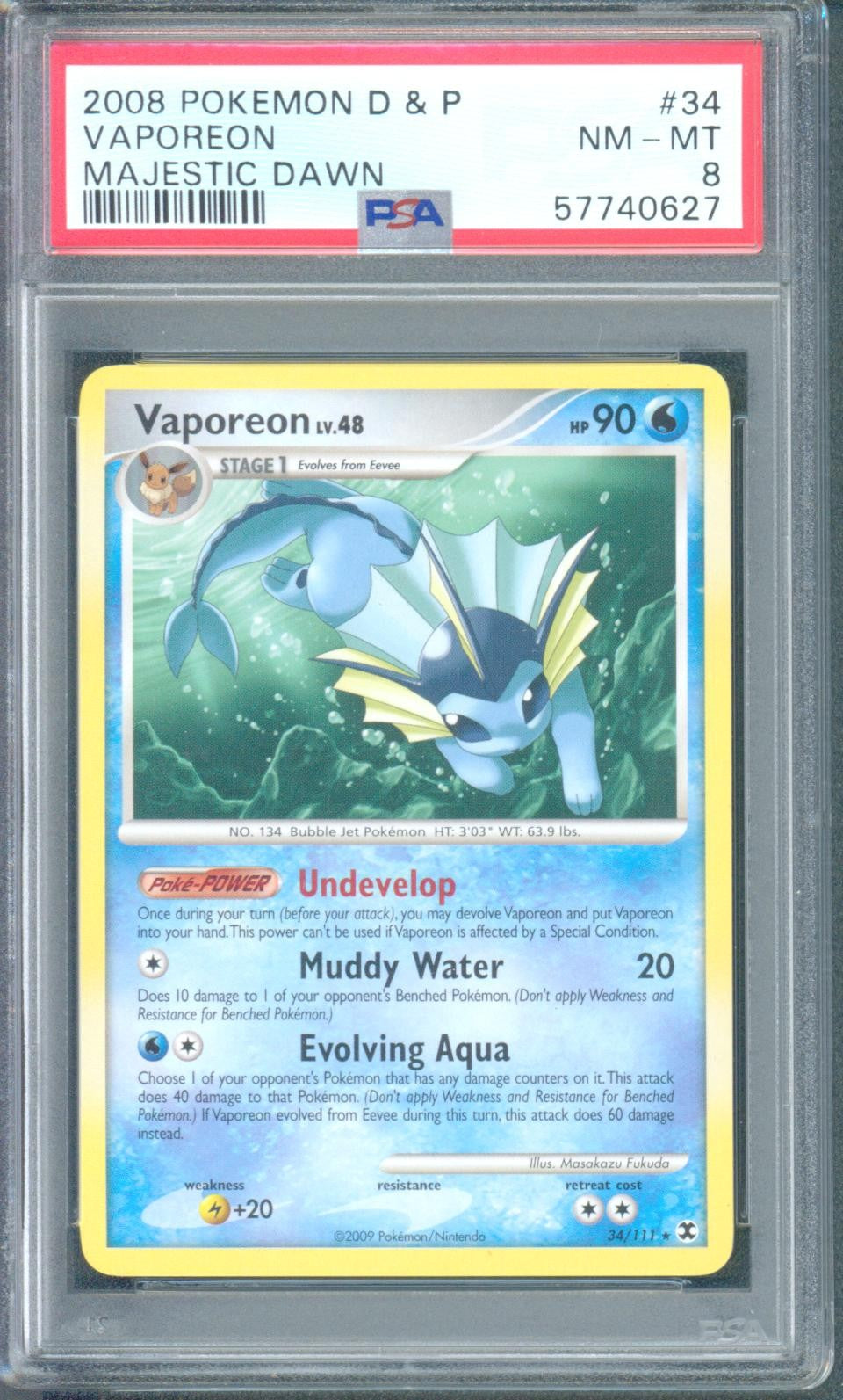 Vaporeon #34 (Rising Rivals, 2009) PSA 8