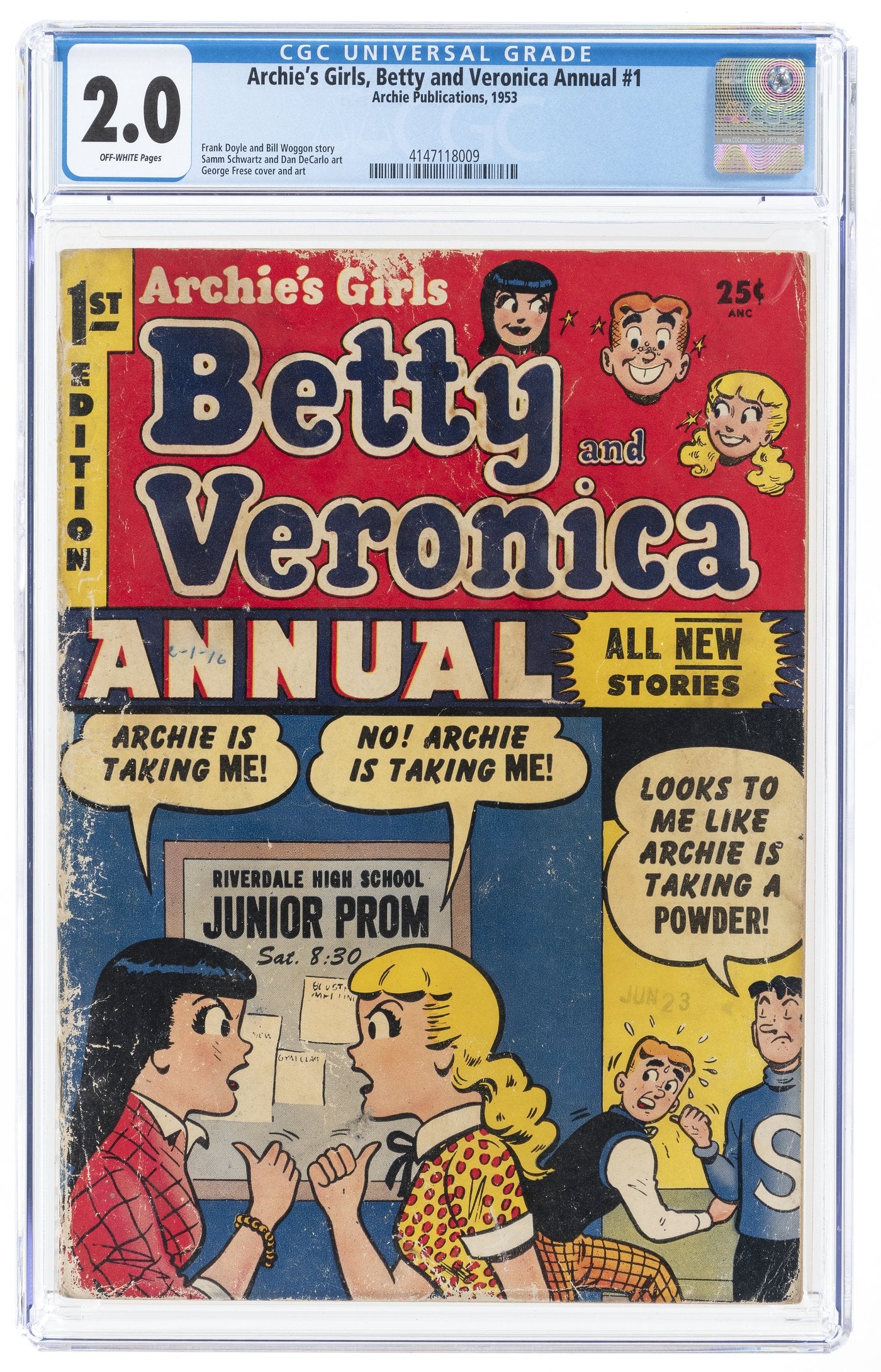 Archie’s Girls Betty and Veronica Annual #1 (Archie Publications, 1953) CGC 2.0