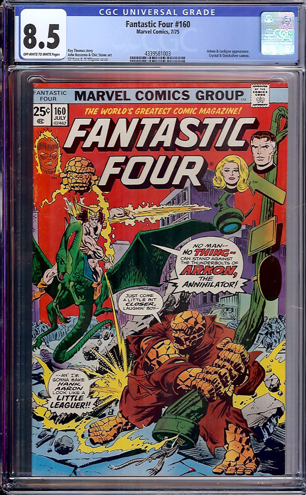 Fantastic Four #160 (1975, Marvel) CGC 8.5