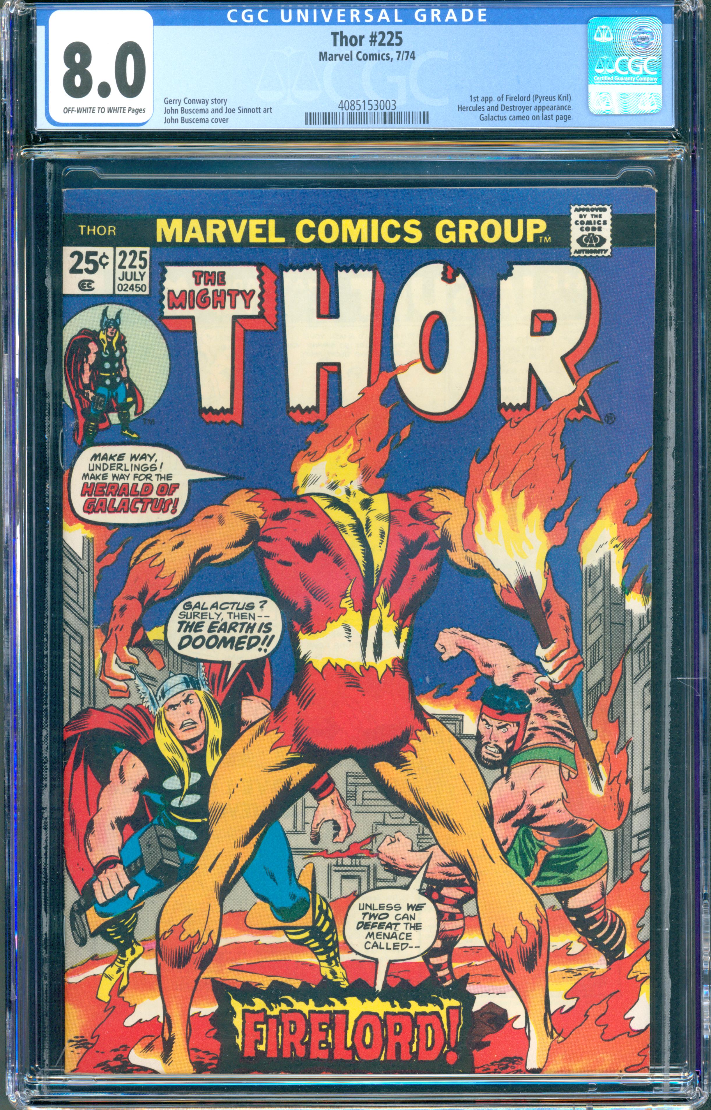Thor #225 (Marvel, 1974) CGC 8.0 OW/W Pages – 1st Firelord