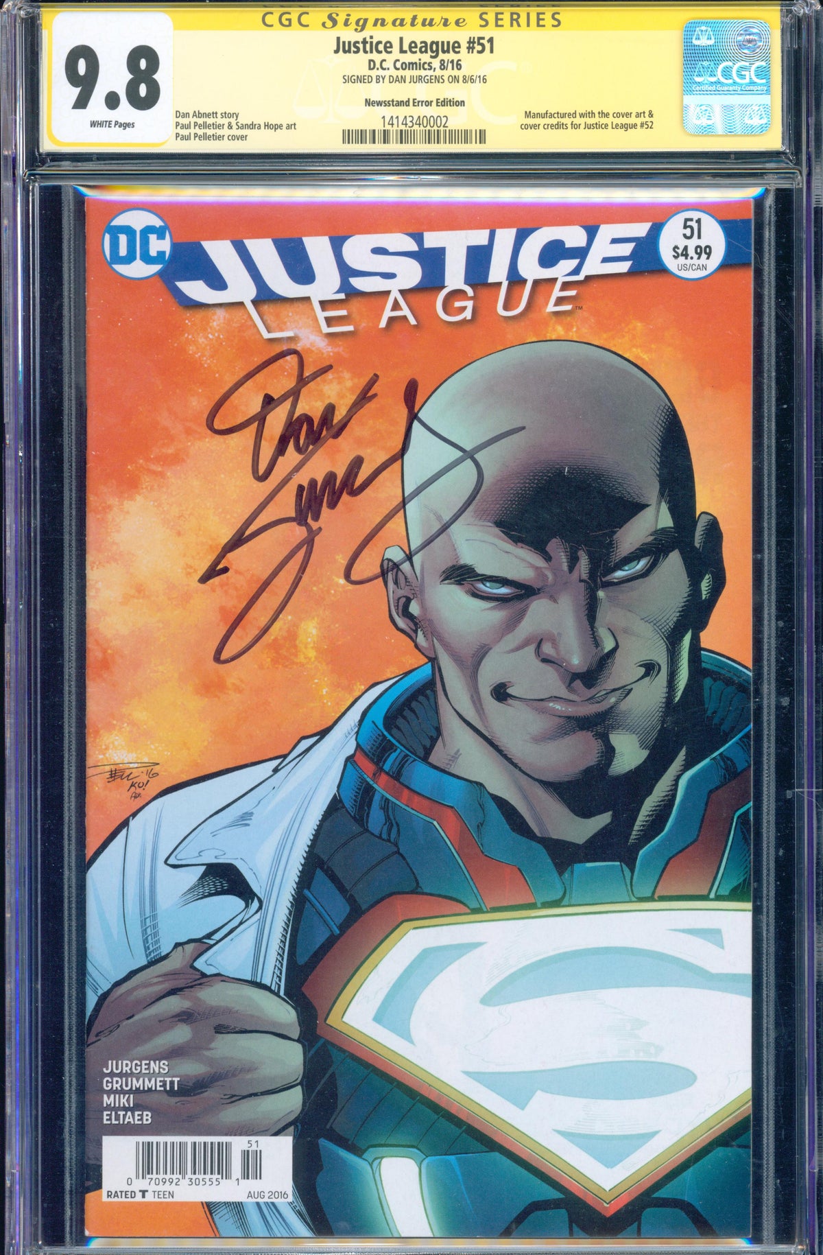 Justice League #51 (DC, 2016) CGC 9.8 Signature Series Signed Dan Jurgens