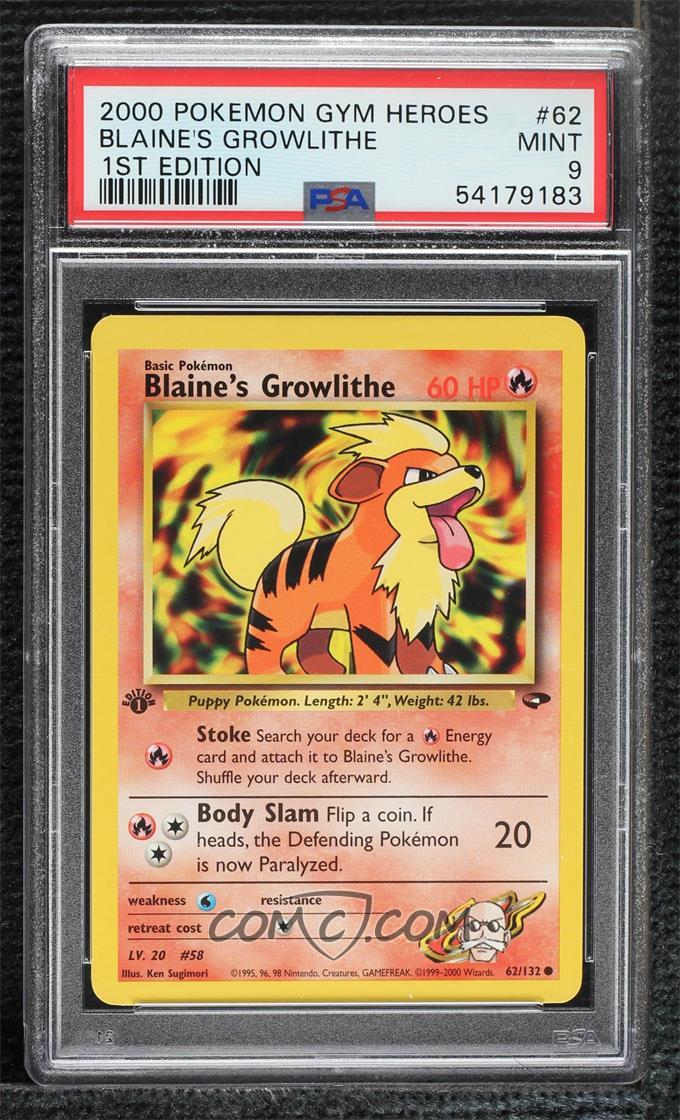 Blaine’s Growlithe #62/132 – 1st Edition – Gym Heroes – PSA 9 Mint