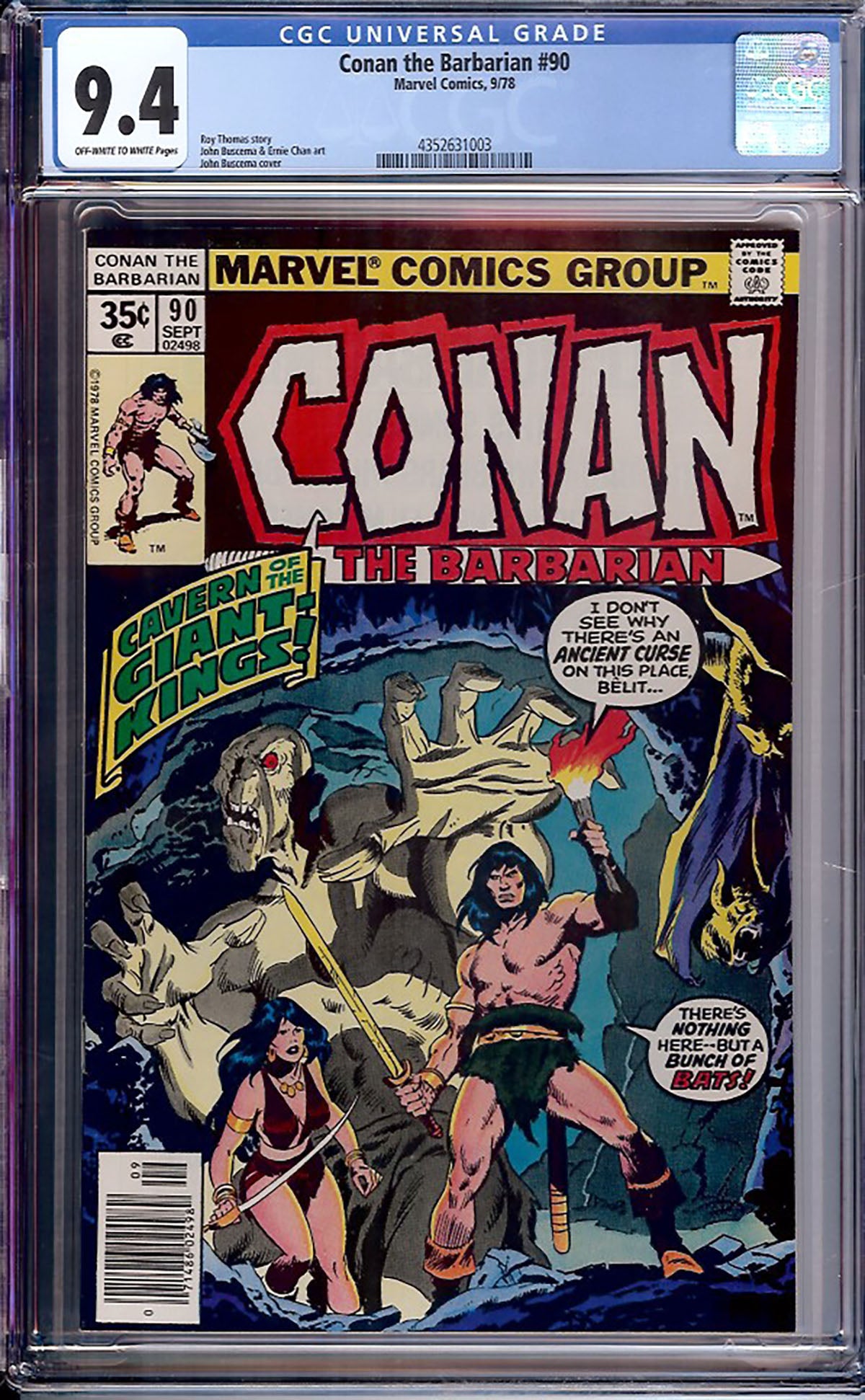 Conan the Barbarian #90 (1978, Marvel Comics) CGC 9.4