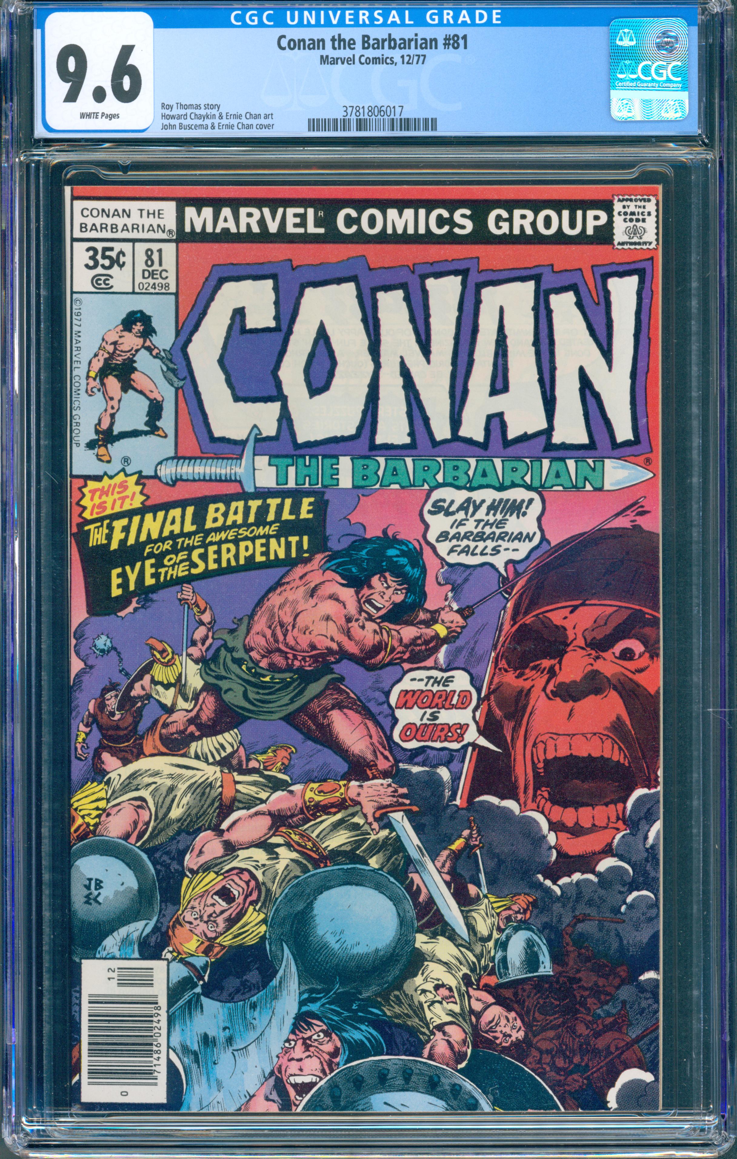 Conan the Barbarian #81 (11977, Marvel) CGC 9.6