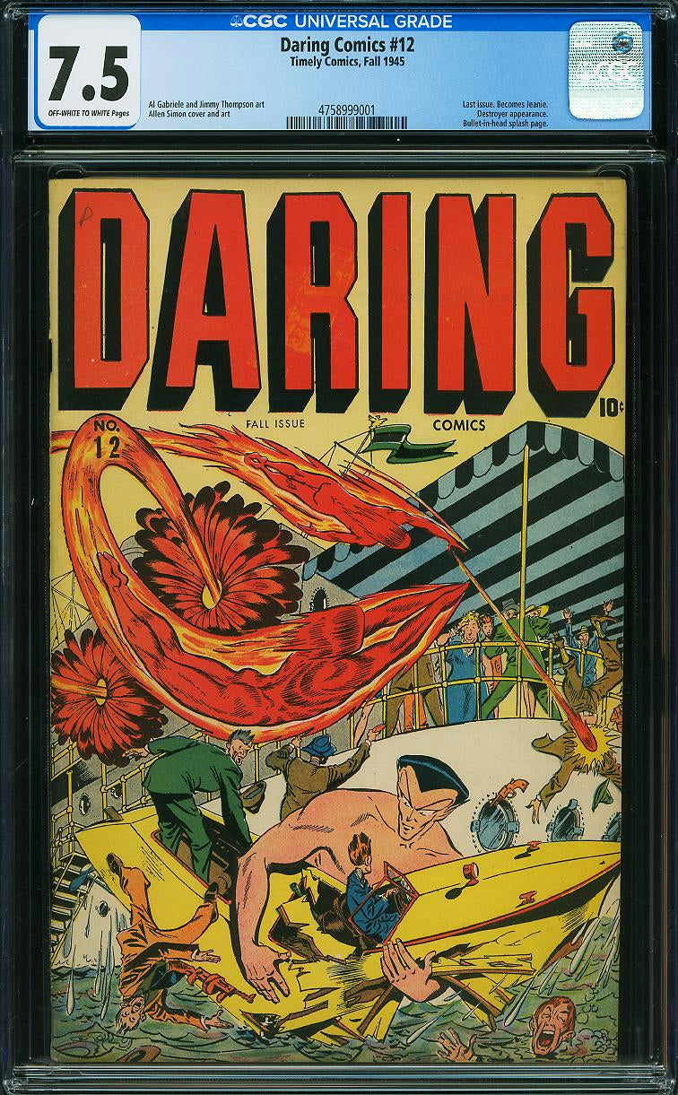 Daring Comics #12 (1945) CGC 7.5 OW/W | Final Issue Sub-Mariner Human Torch