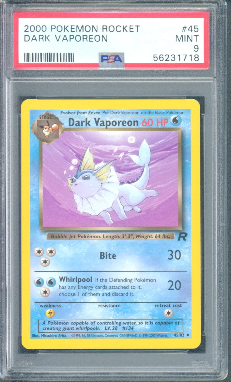 Dark Vaporeon #45 (Team Rocket, 2000) PSA 9