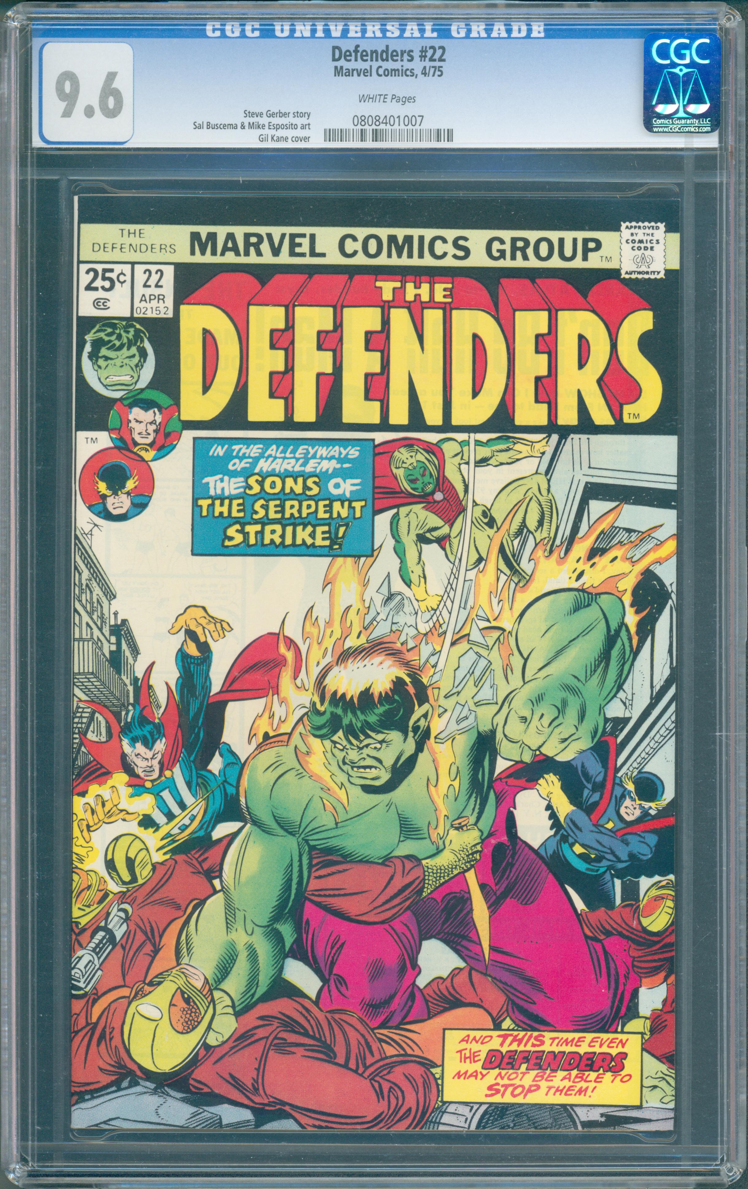 Defenders #22 (1975) CGC 9.6 White Pages