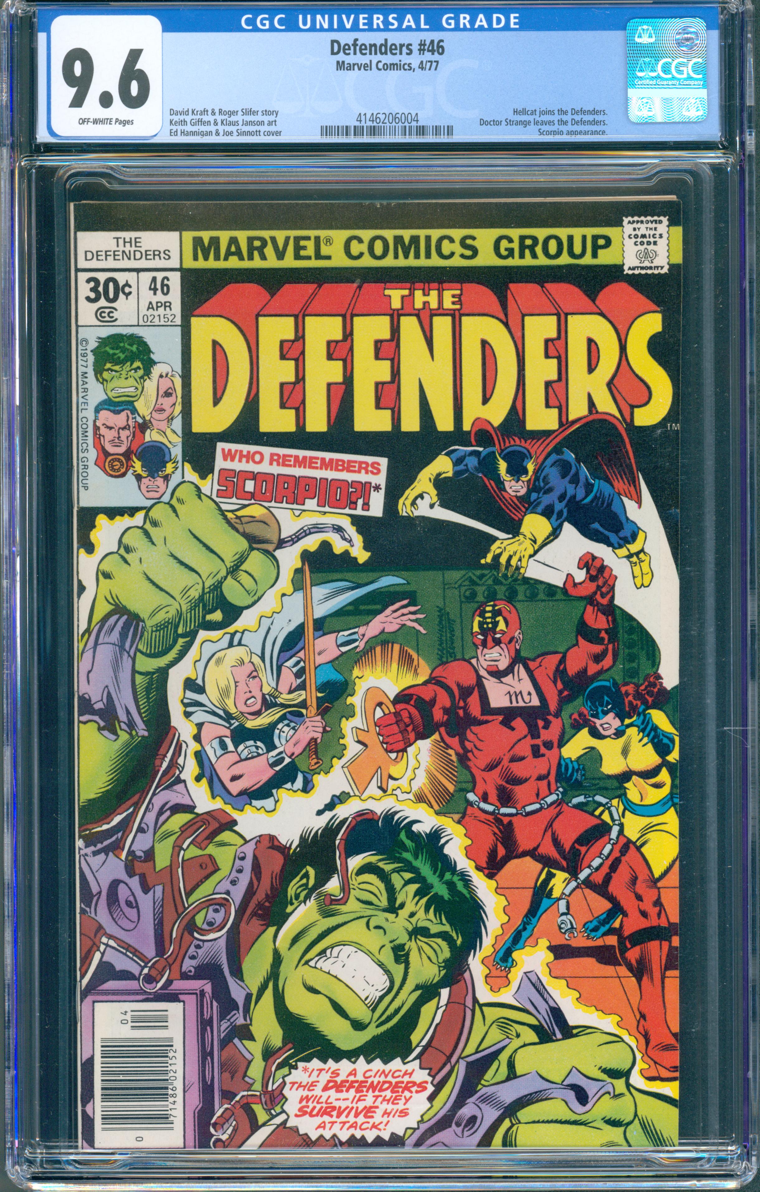 Defenders #46 (1977) CGC 9.6 OW Pages (Hellcat Joins)