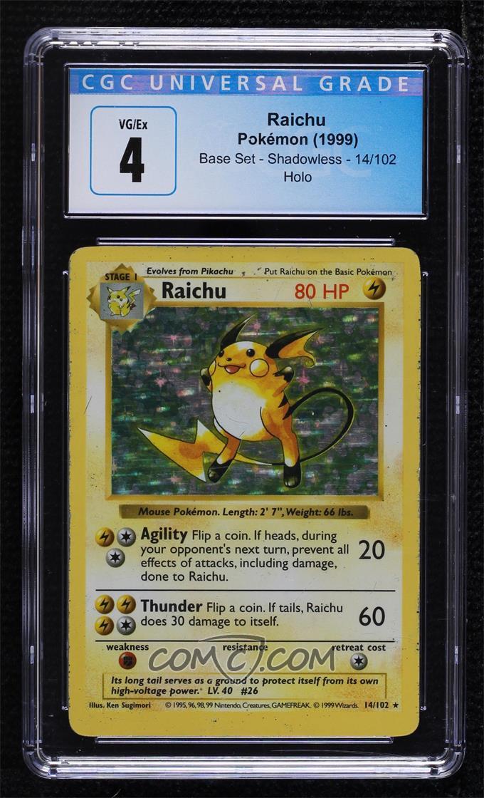 Raichu #14/102 – Shadowless Holo – Base Set – CGC 4 VG/EX