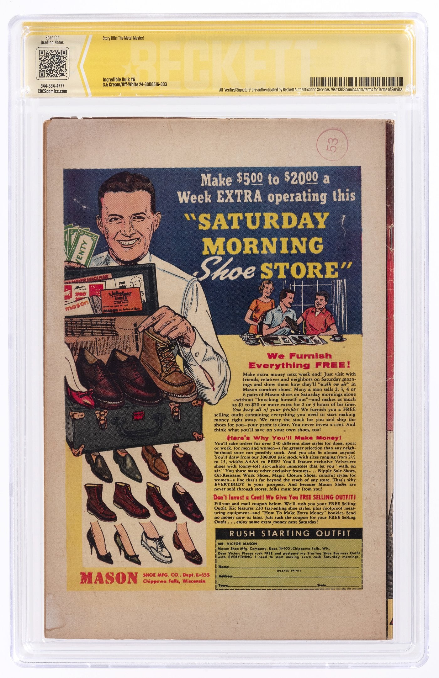 Incredible Hulk #6 (Marvel, 1963) CBCS 3.5 C/OW Verified SS