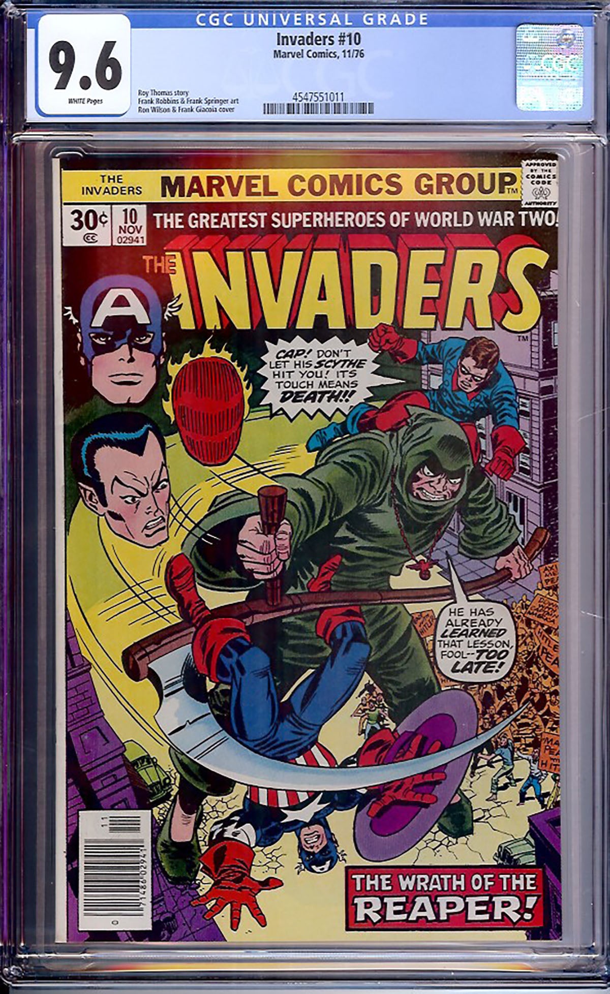 Invaders #10 (Marvel, 1976) CGC 9.6 White Pages