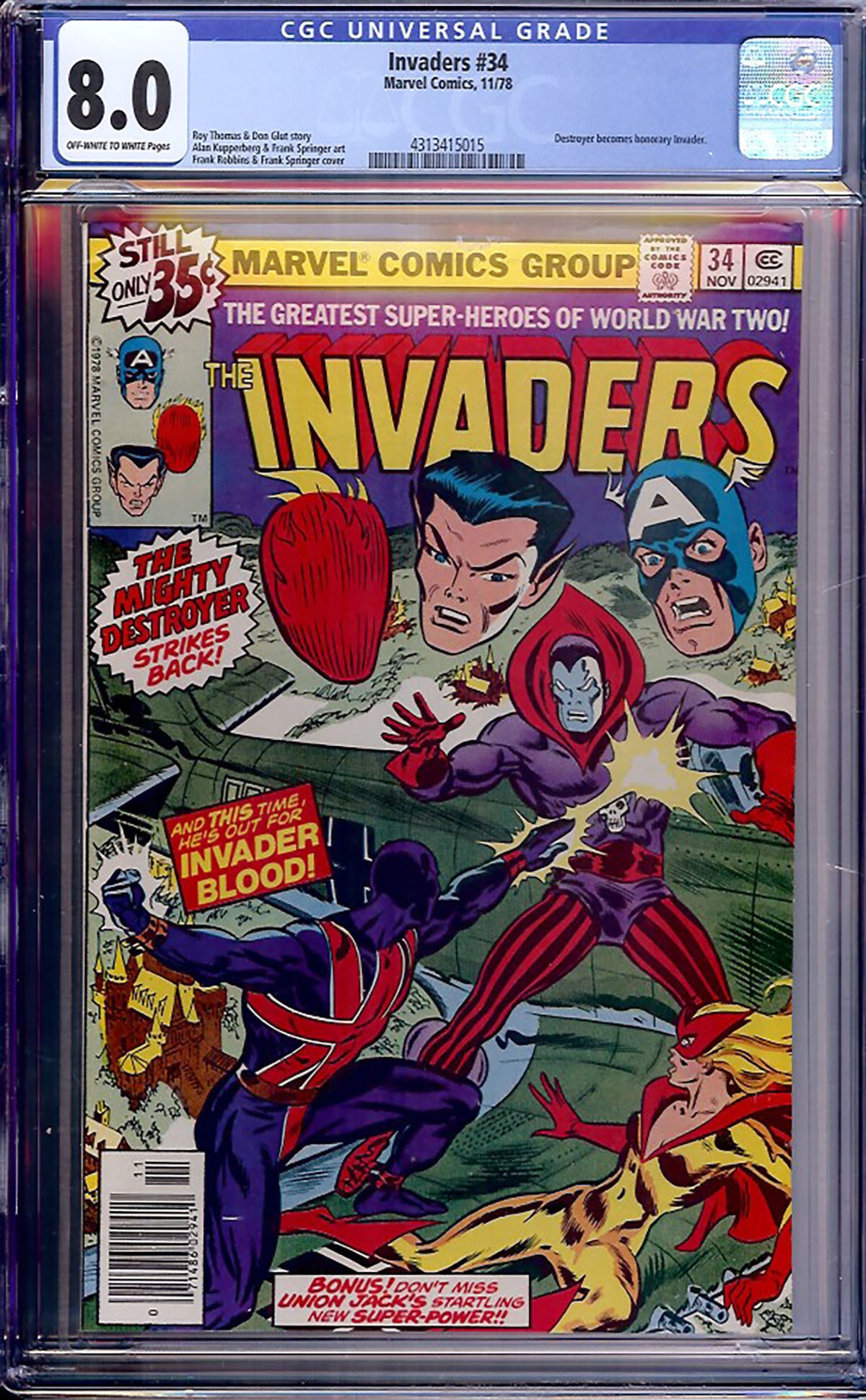 The Invaders #34 (Nov 1978, Marvel) CGC 8.0 – Destroyer