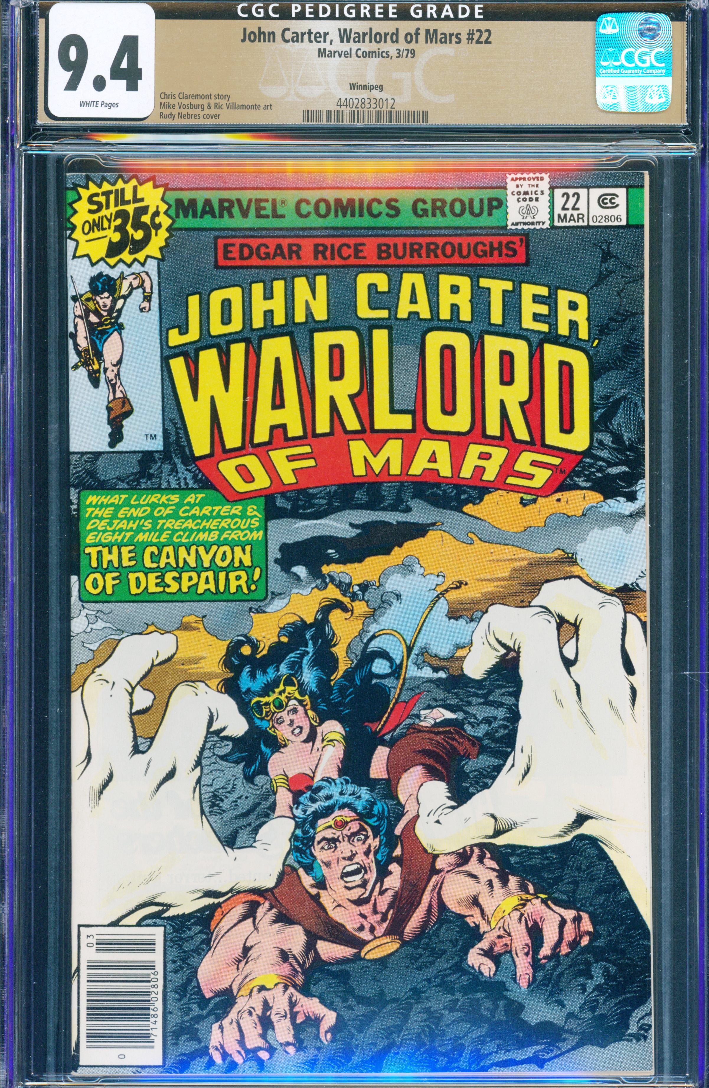 John Carter, Warlord of Mars #22 (1979) CGC 9.4 Winnipeg Pedigree