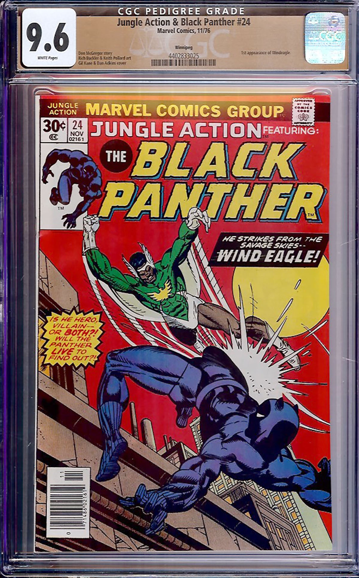 Jungle Action #24 (1976, Marvel) CGC 9.6 Winnipeg Pedigree 1st Wind Eagle
