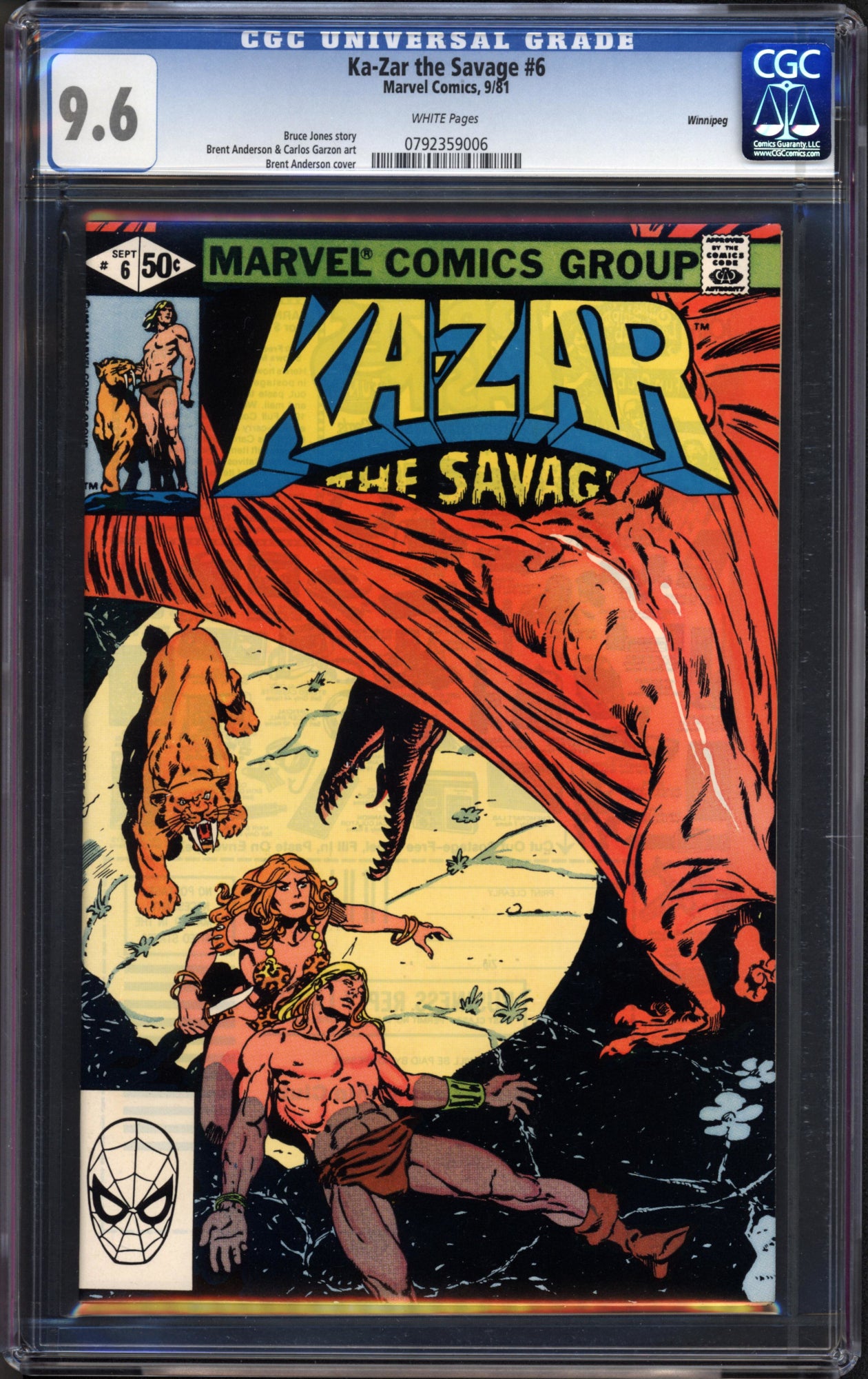 Ka-Zar the Savage #6 (Sep 1981, Marvel) CGC 9.6 – Winnipeg Pedigree