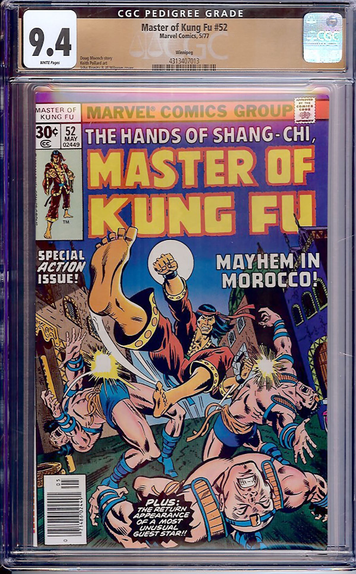 Master of Kung Fu #52 (Marvel, 1977) CGC 9.4 Winnipeg Pedigree