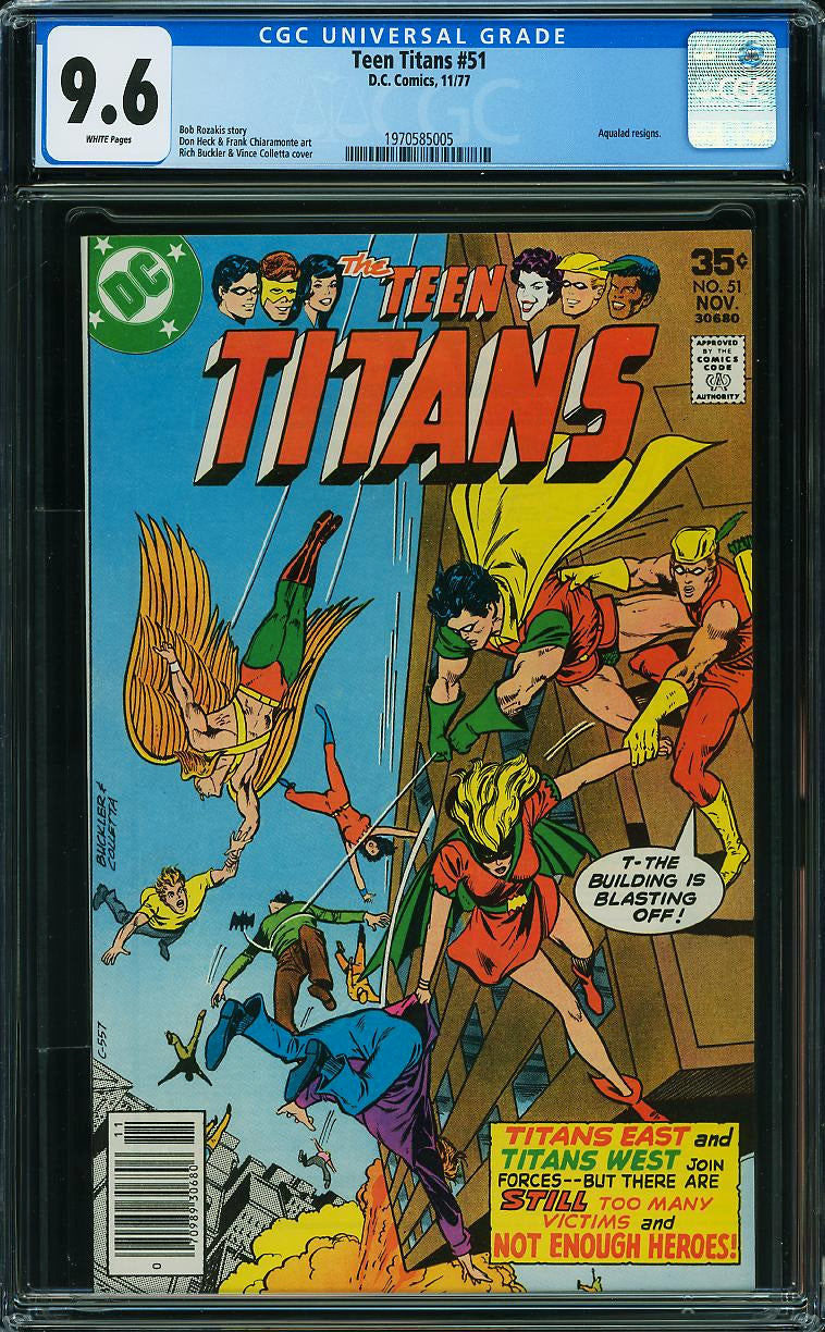 Teen Titans #51 (DC, 1977) CGC 9.6 White Pages Aqualad Resigns