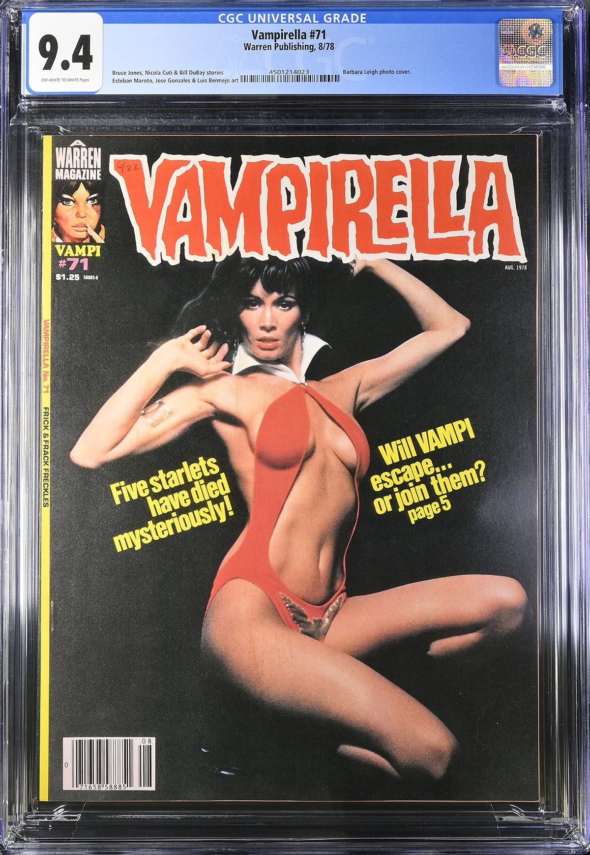 Vampirella #71 (Aug 1978, Warren) CGC 9.4 OW-W – Barbara Leigh Photo Cover