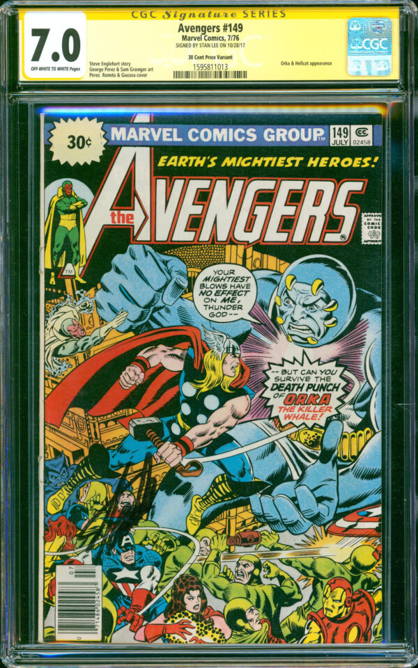 Avengers #149 (Marvel, 1976) CGC 7.0 - PRICE VARIANT - Stan Lee Sig!