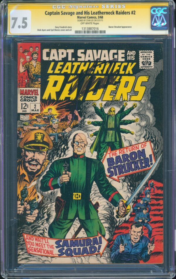 Captain Savage and His Leatherneck Raiders #2 (Marvel, 1968) CGC 7.5 - SS Stan Lee