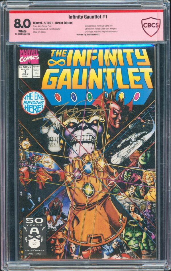 Infinity Gauntlet #1 (Marvel, 1991) CBCS 8.0 - Sig GEORGE PEREZ