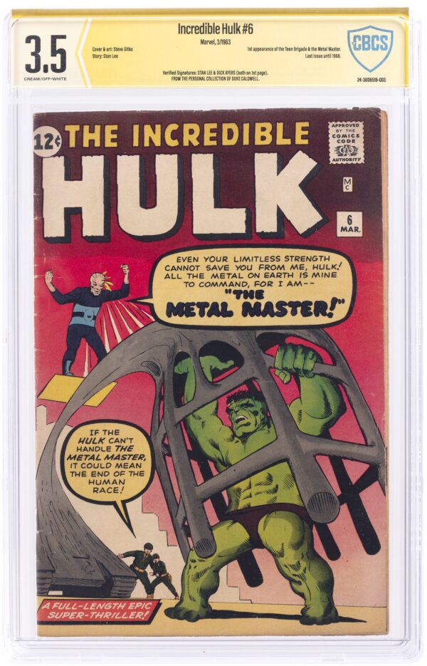 Hulk #6 (Marvel, 1963) CBCS 3.5 SS X2 Stan Lee & Dick Ayers